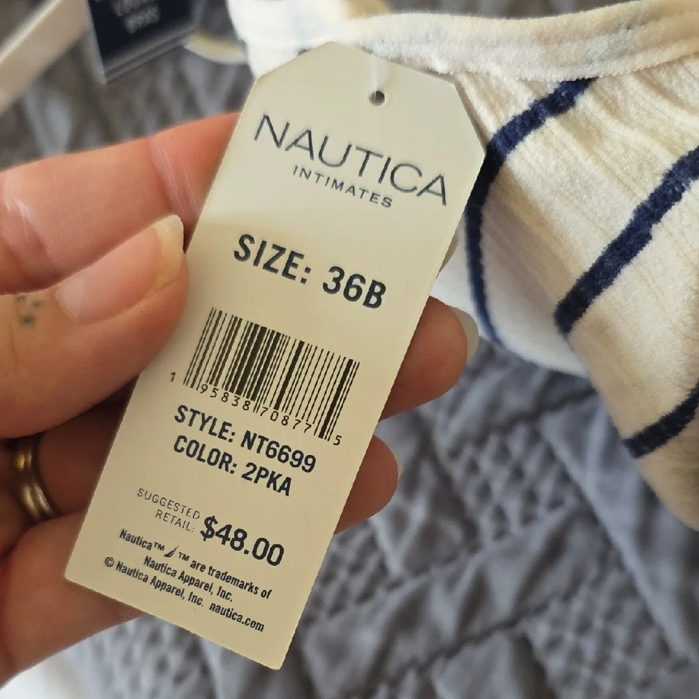 2 Pack Nautica Striped Cream & Navy Wireless Bralette Duo - Picture 4 of 4